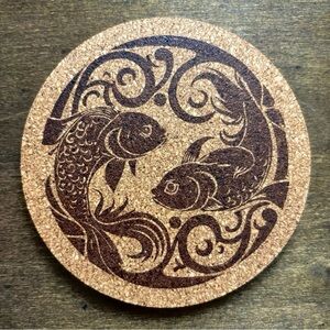 Pisces Artistic Zodiac Design Laser Engraved Cork Coaster